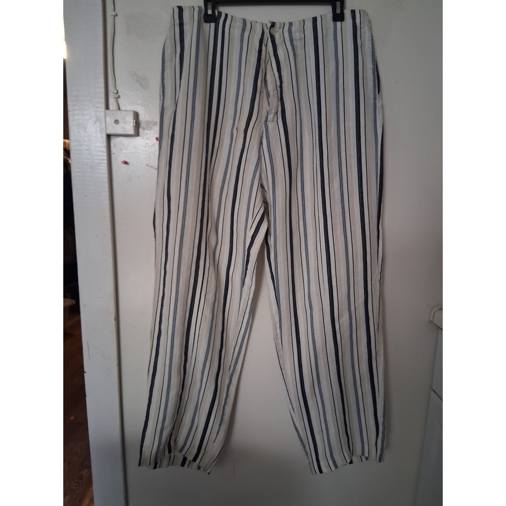 Zegna Mens 100% Linen Striped Pants IT 52 Made in Italy Coastal Drawstring Blue